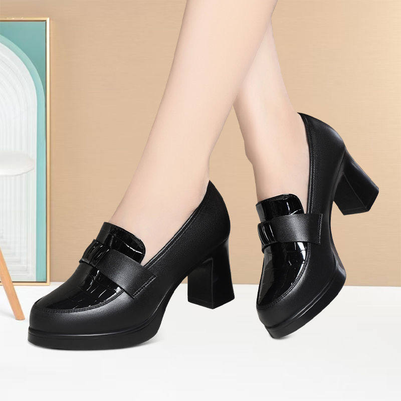 粗跟舒适深口单鞋百搭耐磨轻便乐福鞋中年旗袍走秀鞋厚底女高跟鞋,淘宝优惠券,粉丝福利购,淘宝优惠卷