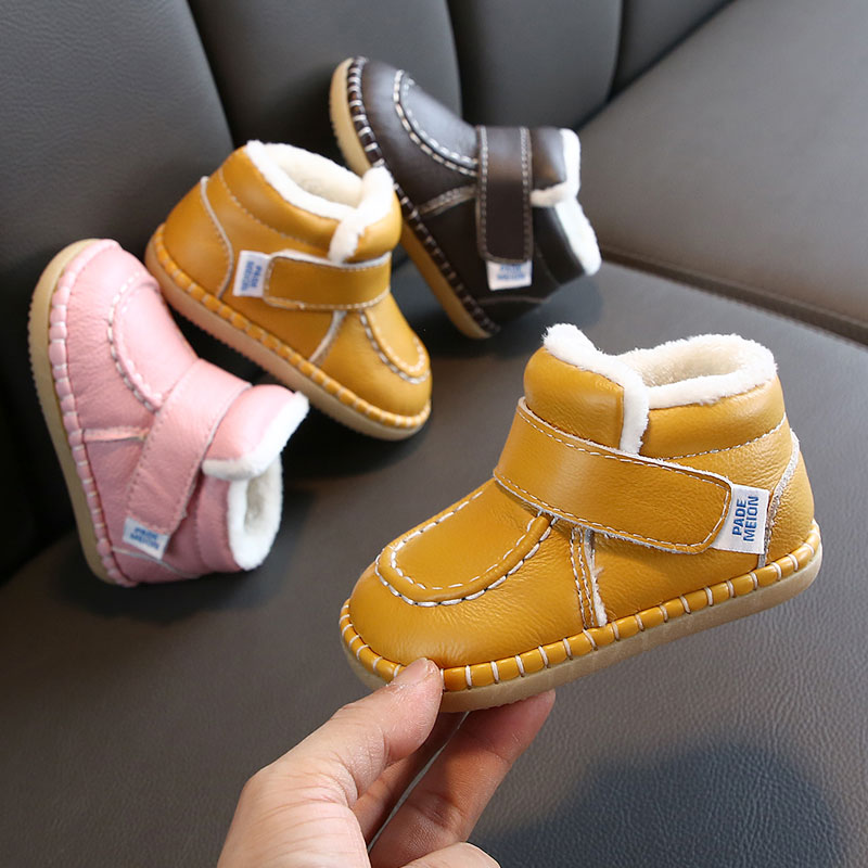 冬季真皮男女宝宝棉鞋0-1-3岁加绒学步鞋保暖婴儿雪地靴软底棉鞋