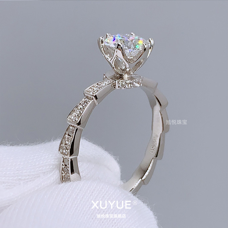 18k白金莫桑石蛇骨单排不掉色钻戒 旭悦珠宝戒指/指环