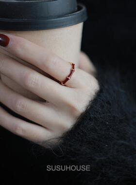 205年红色戒指高级感戒指小女新设计感开口戒本命年2款可众调指节