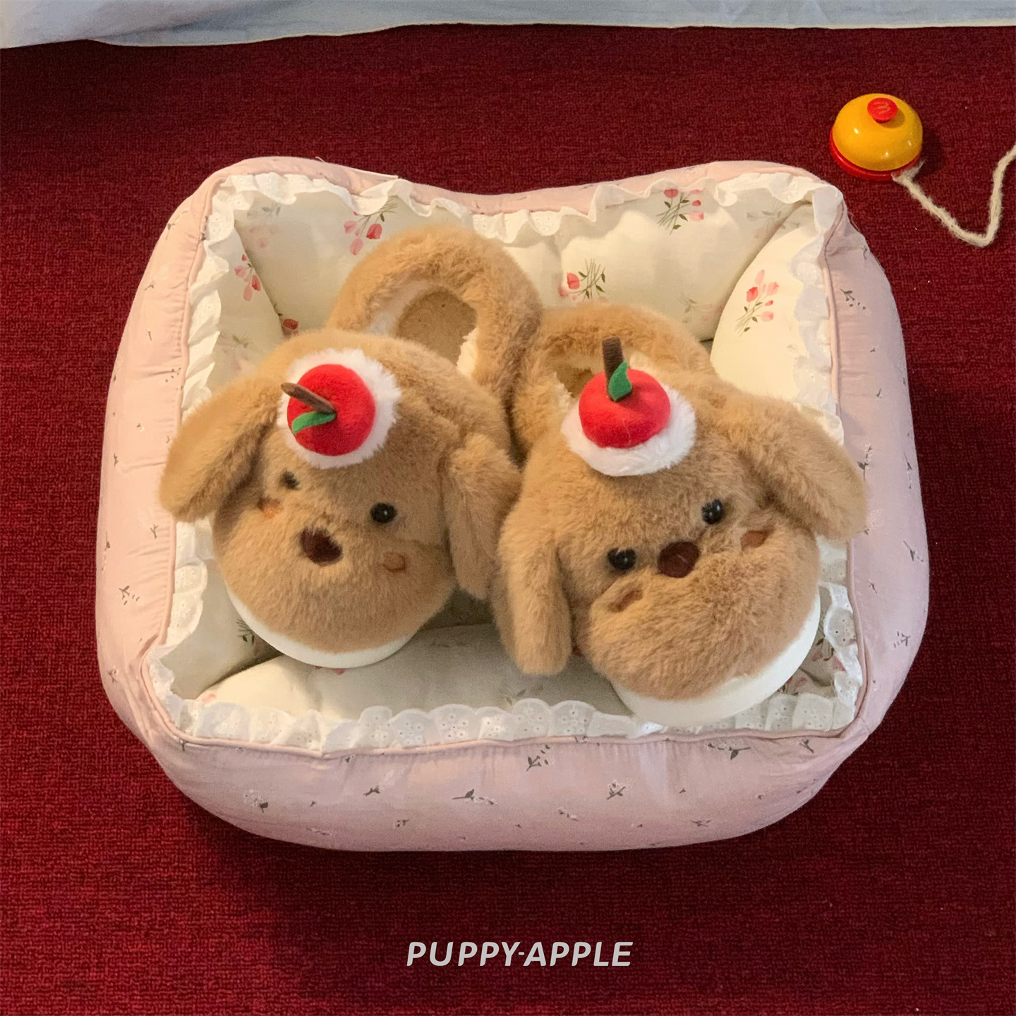 细细条 防滑保暖女家用棉拖鞋舒适可爱软萌苹果小狗学生毛毛鞋冬,淘宝优惠券,粉丝福利购,淘宝优惠卷