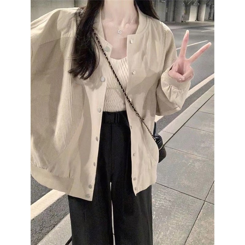 外套女2026年春秋款新款百搭小个子灯芯绒拼接美式复古棒球服夹克,淘宝优惠券,粉丝福利购,淘宝优惠卷