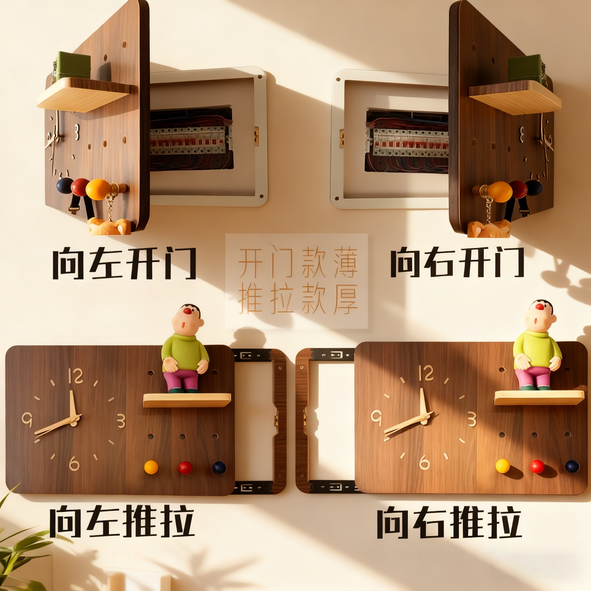 奶油风洞洞板电表箱装饰画带钟表遮挡时钟强配电箱盖板画挂钟遮丑,淘宝优惠券,粉丝福利购,淘宝优惠卷