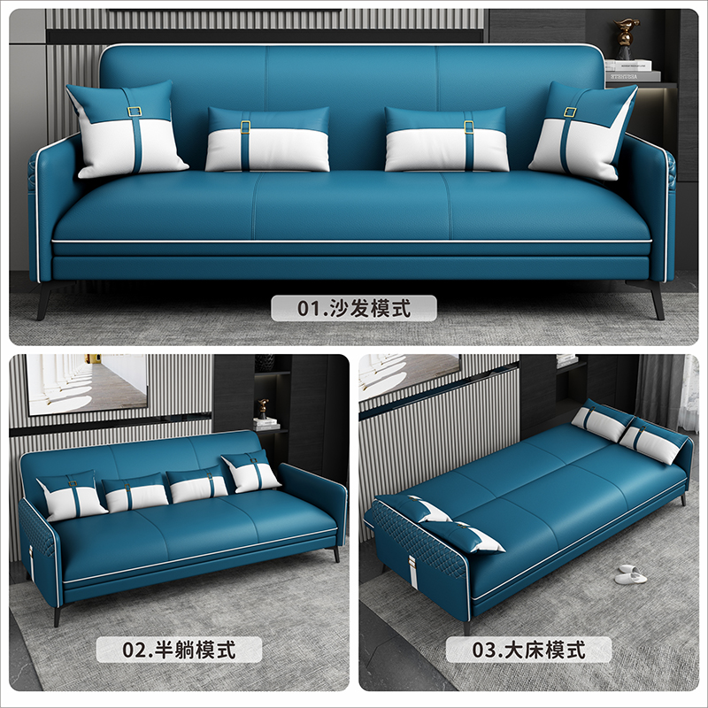多功能简易折叠沙发意式极简小户型客厅双人出租房公寓沙发床两用