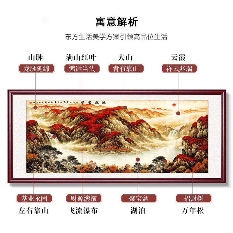 客厅李嘉诚同款旭日东升招财背景墙办公室国画鸿运当头挂画山水画