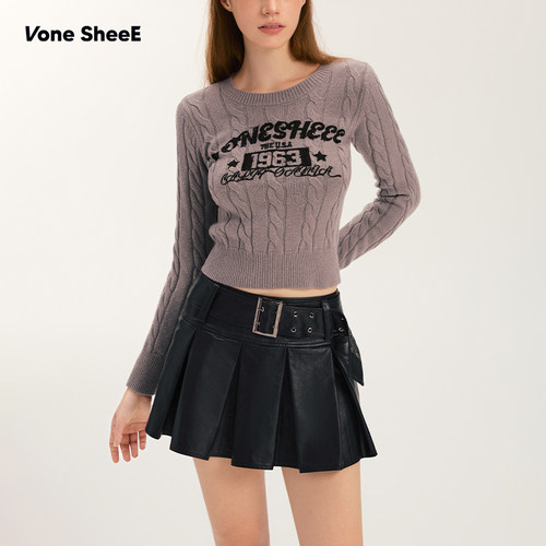 Vone SheeE 美式复古擦色皮裙百褶半身裙女辣妹短款a字裙2025新款 - 图1