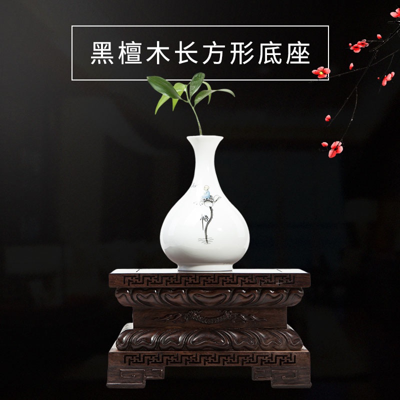 速发奇长方雕刻莲花木花盆佛像O音檀实木座头观黑工艺底石摆件。 - 图2