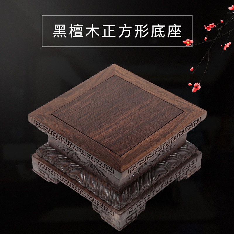速发奇长方雕刻莲花木花盆佛像O音檀实木座头观黑工艺底石摆件。 - 图0