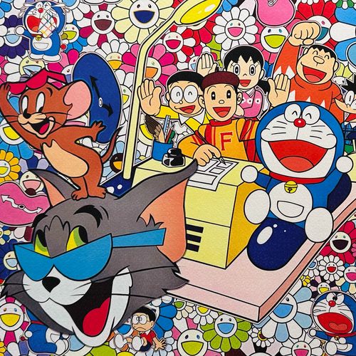 S5H限量版画 哆啦A梦&村上隆太阳花&猫和老鼠 客厅潮流艺术装饰画 - 图2