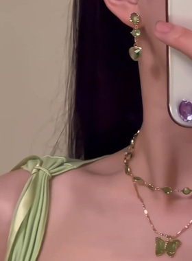 山林蜜语~森系绿色蝴蝶双层叠戴项链2024小众气质夏百搭锁骨链女