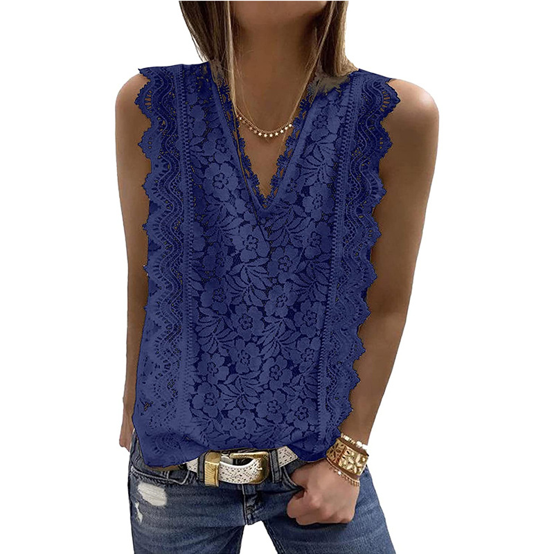 2022 summer new lace lace vest V-neck sleeveless topV领衬衫-图3