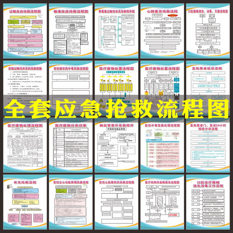 医院抢救流程图全套标识牌心肺复苏过敏性休克应急抢救流程图标志牌中毒急诊室投诉管理制度温馨提示牌定制做 - 图1