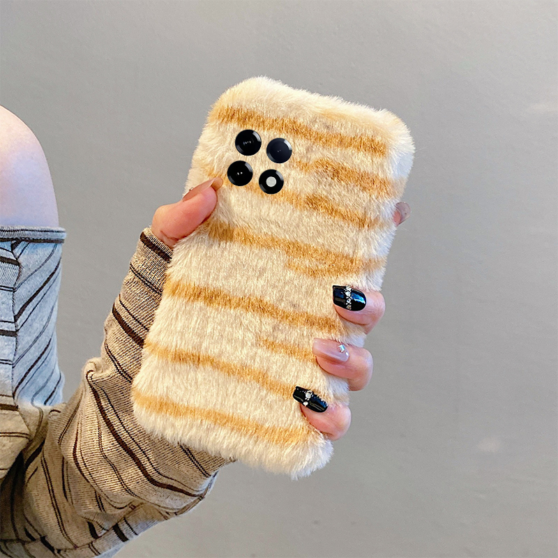 韩系棕色豹纹适用小米红米k80手机壳k70pro撞色k60e至尊版k50毛绒绒turbo4毛茸茸3秋冬季k40s软k30s/k30i/12x - 图3