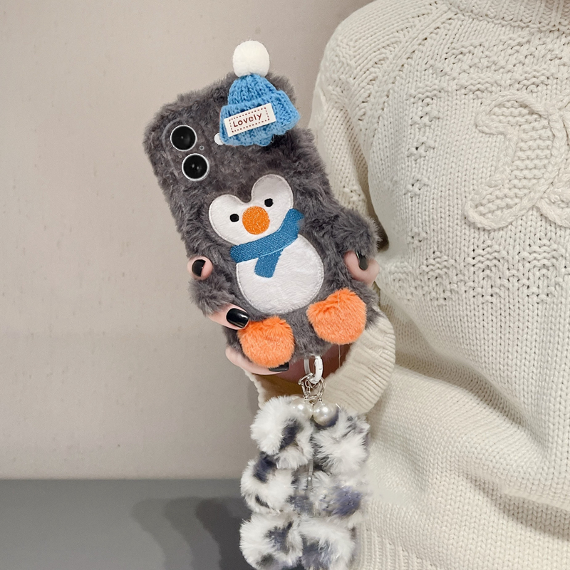 针织帽企鹅适用苹果iPhone16promax手机壳15plus毛球14挂链13mini迷你12可爱11卡通xr8毛绒绒7xsmax6硅胶se3 - 图2