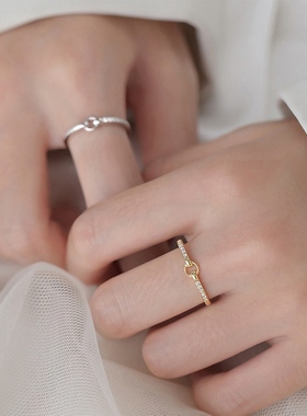 S925纯银简约几何戒指日韩版女式气质银饰可调节指环送女友礼物