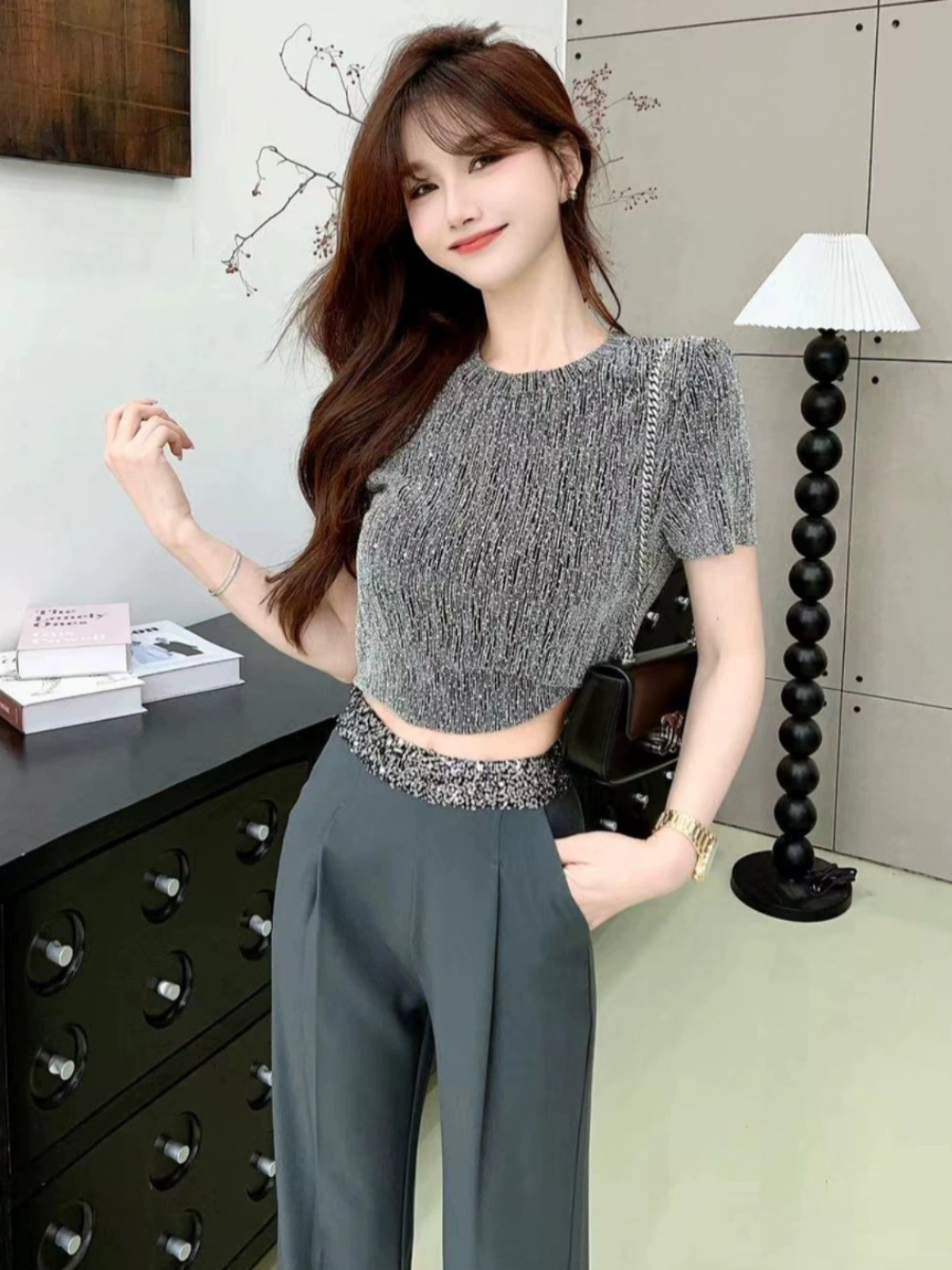 卡卡女装官方旗舰店正品《璀璨星空》气质烫钻上衣+亮片腰西裤女,淘宝优惠券,粉丝福利购,淘宝优惠卷