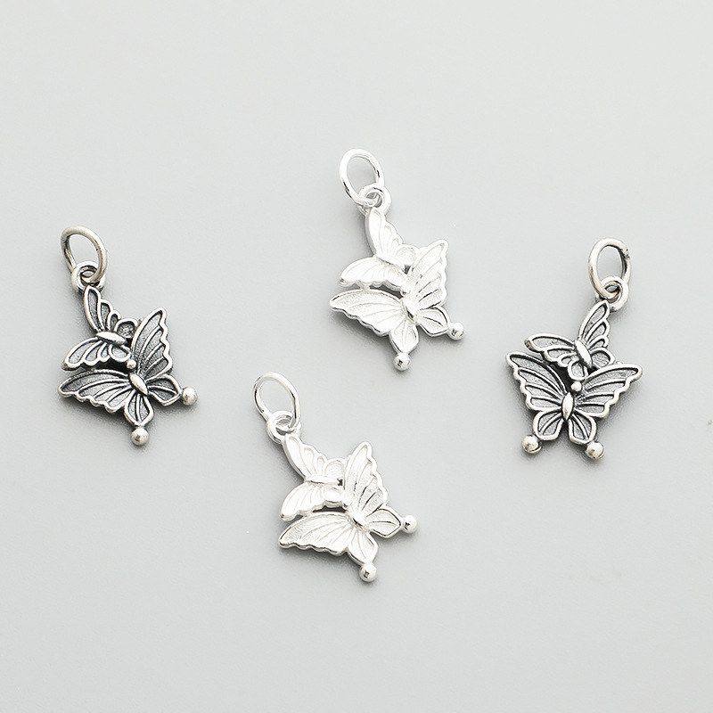 蝴蝶唯美挂件手工串珠水晶手链DIY蝴蝶项链双吊坠S925编绳纯银,淘宝优惠券,粉丝福利购,淘宝优惠卷