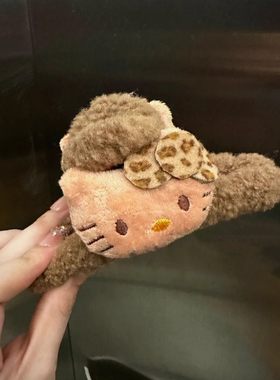 可爱豹纹kitty抓夹卡通少女心秋冬后脑勺盘发夹小猫羊羔毛发夹