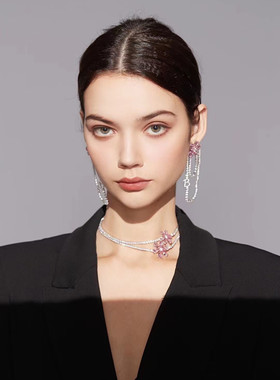 bellebianca粉色花朵项链锁骨