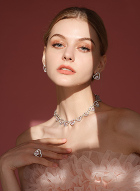 BELLEBIANCA粉钻心心相印项链  轻奢简约气质锁骨链女