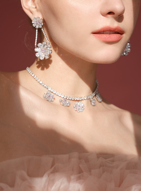 BELLEBIANCA夏日清新粉色花朵项链 轻奢优雅锁骨链女