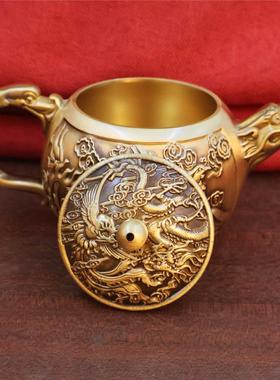 黄铜龙凤茶壶手把摆件小供