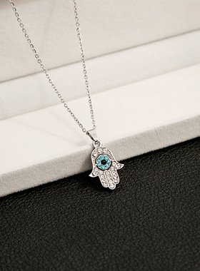 欧美跨境热销恶魔之眼项链 小众简约镶钻蜜蜂手掌复古捕梦网项饰