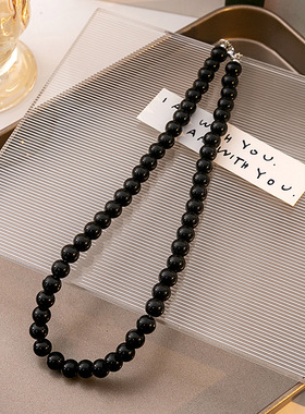 欧美跨境简约个性感黑色仿珍珠项链 轻奢百搭小众冷淡风项饰