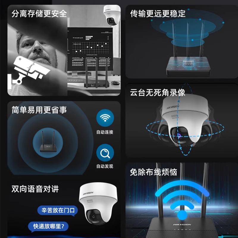 海康威视无线WIFI网络摄像头手机远程400万全彩夜视监控器摄影头 - 图0