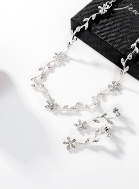 韩版流行镶钻叶子树叶珍珠长款项链锁骨链毛衣链服装配饰