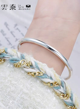 纯银9999银手镯女实心光面素圈手镯银镯子年轻款闭口礼传承送女友