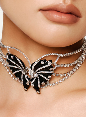 【秀款限定】MOH动物絮语系列黑珐琅蝴蝶元素颈饰水晶蝶翼女项链