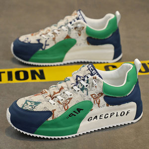 英伦班纳旗舰店男鞋复古印花休闲网红潮鞋男士帆布鞋透气空调鞋子