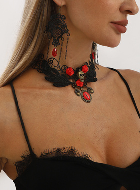 跨境万圣节暗黑系蕾丝玫瑰花链条