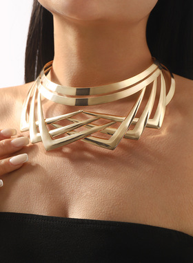 跨境个性不规则几何金属多层项圈