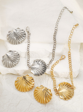 欧美跨境夏季沙滩度假风耳钉 小众百搭贝壳吊坠海洋风高端手链