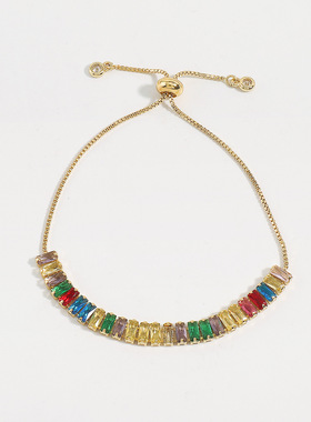 欧美时尚轻奢黄铜锆石抽拉式手链 小众可调节冷淡风手环女配饰品