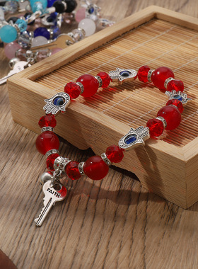 欧美跨境法蒂玛手掌天然石高端手链女 异域民族风钥匙水晶手串女