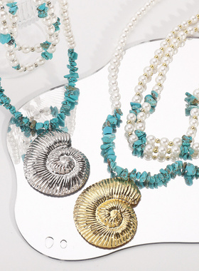 欧美沙滩度假风海螺大吊坠项链夏