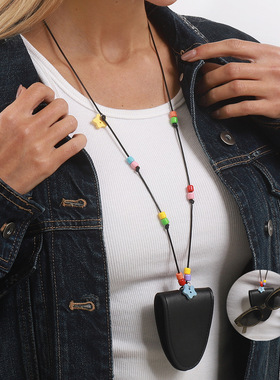 长款挂脖磁吸皮革挂绳项链女户外