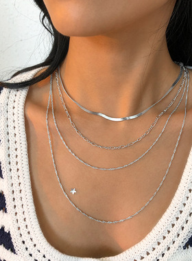 欧美跨境饰品女夸张细链条多层叠