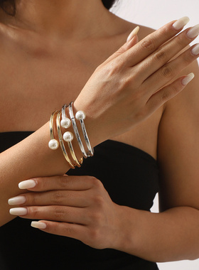 跨境欧美时尚复古珍珠多圈款手环