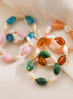 跨境简约风几何彩色树脂串珠手链