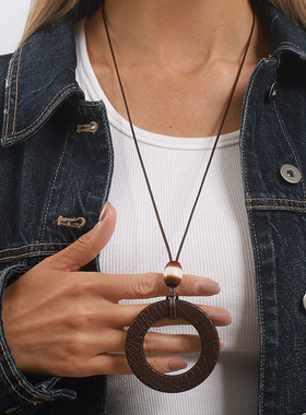 跨境新款设计感几何吊坠精致长款