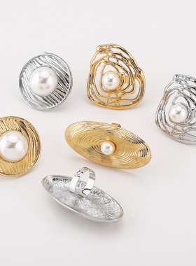 欧美跨境ins夸张金属风设计仿珍