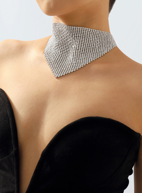 跨境创意复古多排闪钻项链欧美夸