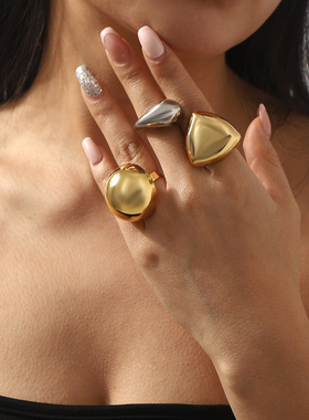 跨境ins小众立体几何不锈钢戒指