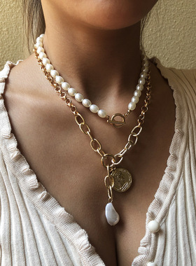 欧美流行颈链女 时尚百搭合金项链跨境创意波西米亚钱币吊坠配饰