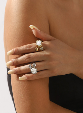 跨境轻奢巴洛克珍珠戒指女小众设