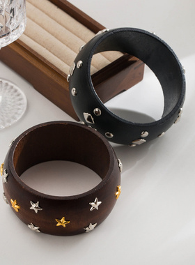 秋冬高级感几何木质铆钉星星手镯